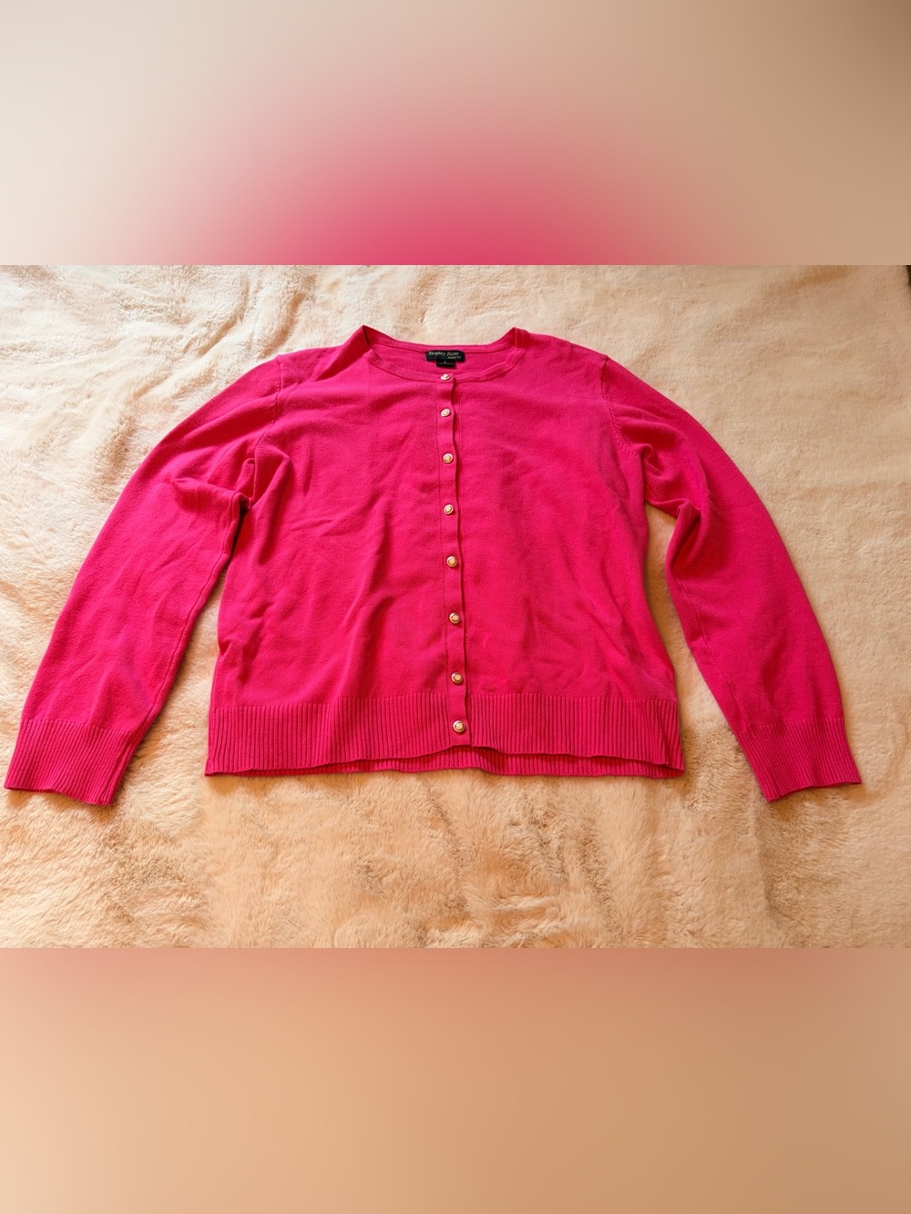 Terney Rose Hot Pink Cardigan Sweater Women’s Large Pearl Button Front